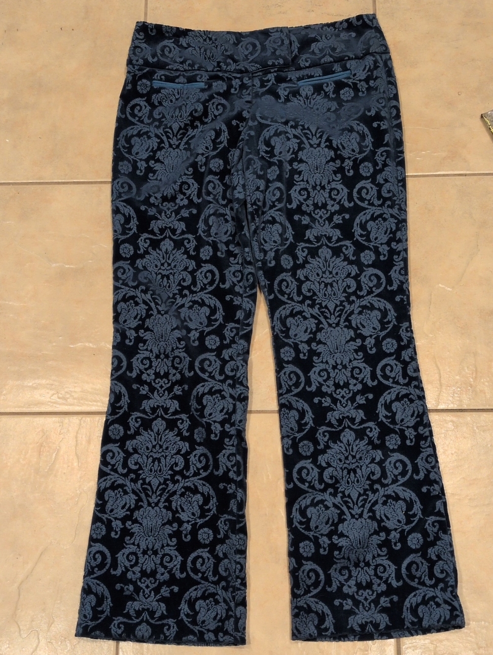 Cache Dark Blue Velvet Brocade Pants Size 12